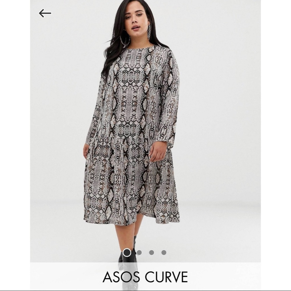 ASOS DESIGN CURVE Midi Snake Print Smock Dress Sz. 16